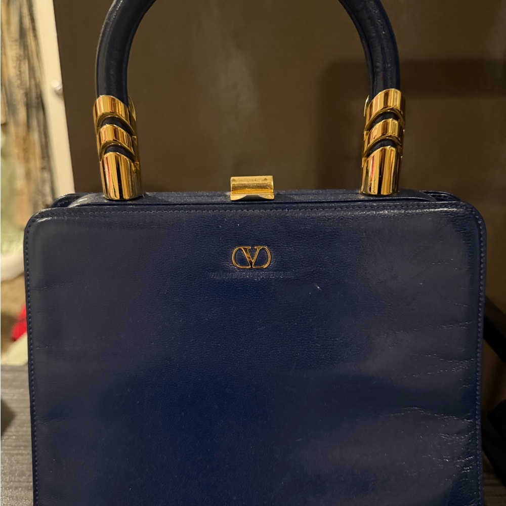 Elegant Navy Blue Valentino Top Handle Handbag